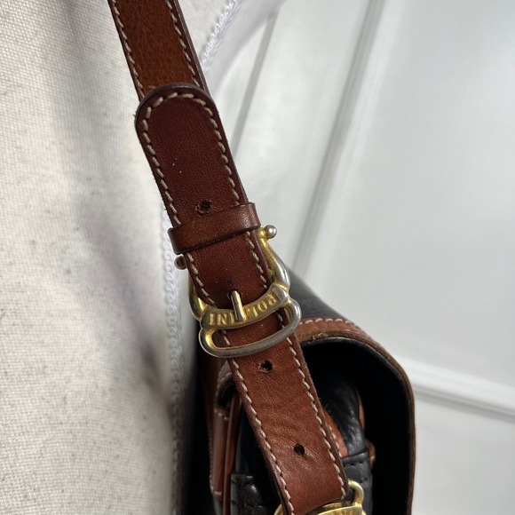 Vintage Pollini Italian Leather Crossbody Bag‎ Purse Classic Brown Black 12x7x4 - Picture 5 of 15
